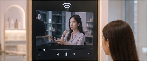 스마트 미러에서 와이파이와 영상을 사용하는 화면